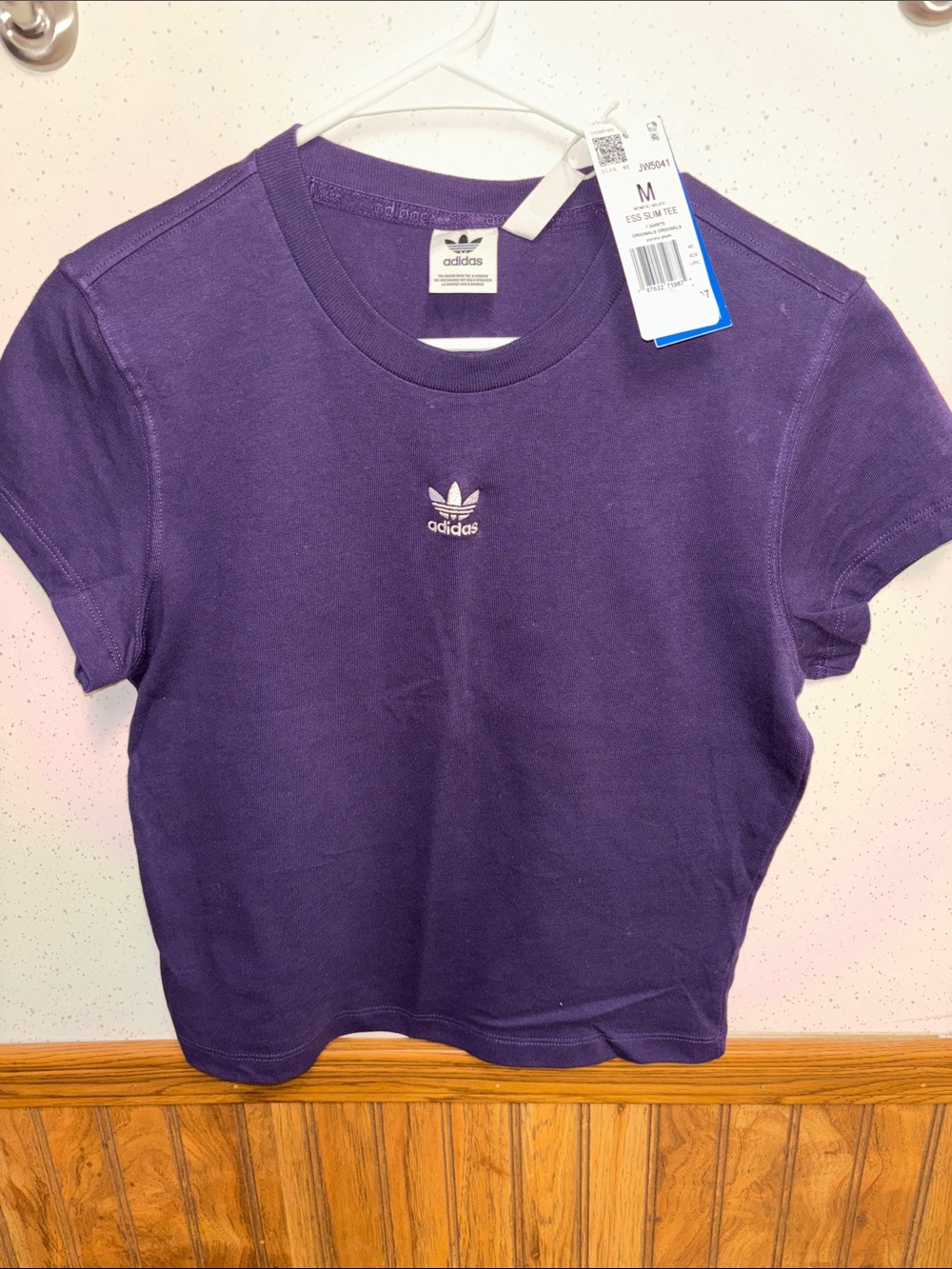 NWT - Adidas Originals - Purple Trefoil Cropped Crew Tee (size Medium)